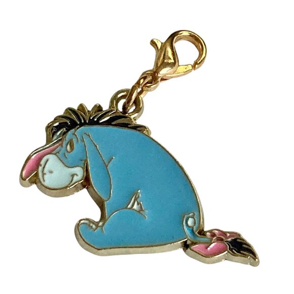 Vintage Disney Eeyore Clip On Charm Enamel Gold Tone Zipper Pull Bag Signed Pooh - Picture 1 of 8